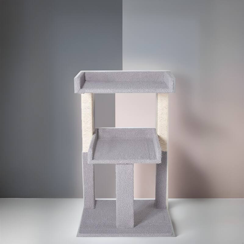 2 Tier Cat condo for Large Cats Tower with Scratching Post - Gray