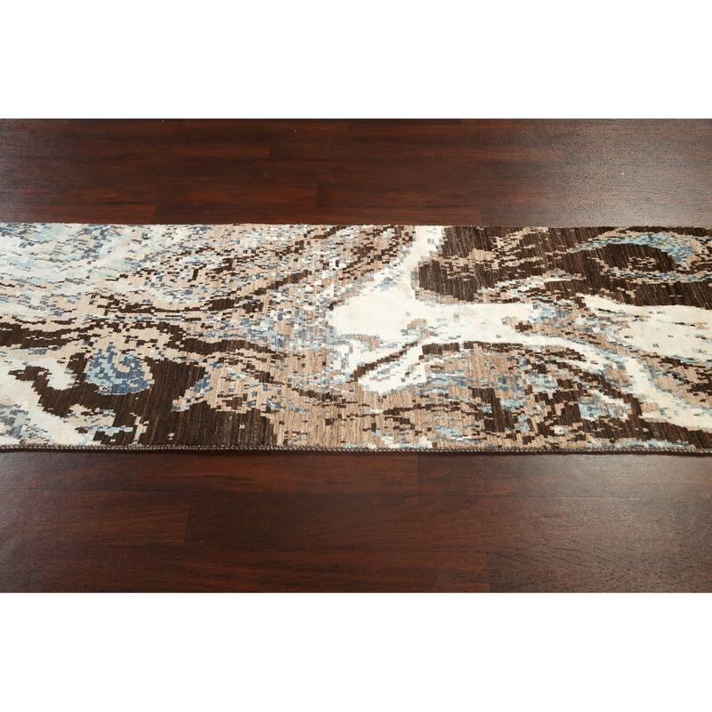 Wool/ Silk Vegetable Dye Oriental Abstract Runner Rug Hand-knotted - 2'7" x 9'10"