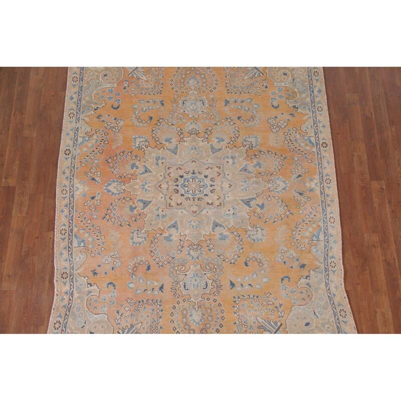 Hand Knotted Oriental 100% Wool Carpet Traditional Floral Oranges & Rust Mashad Area Rug - 8' 10'' X 5' 6''