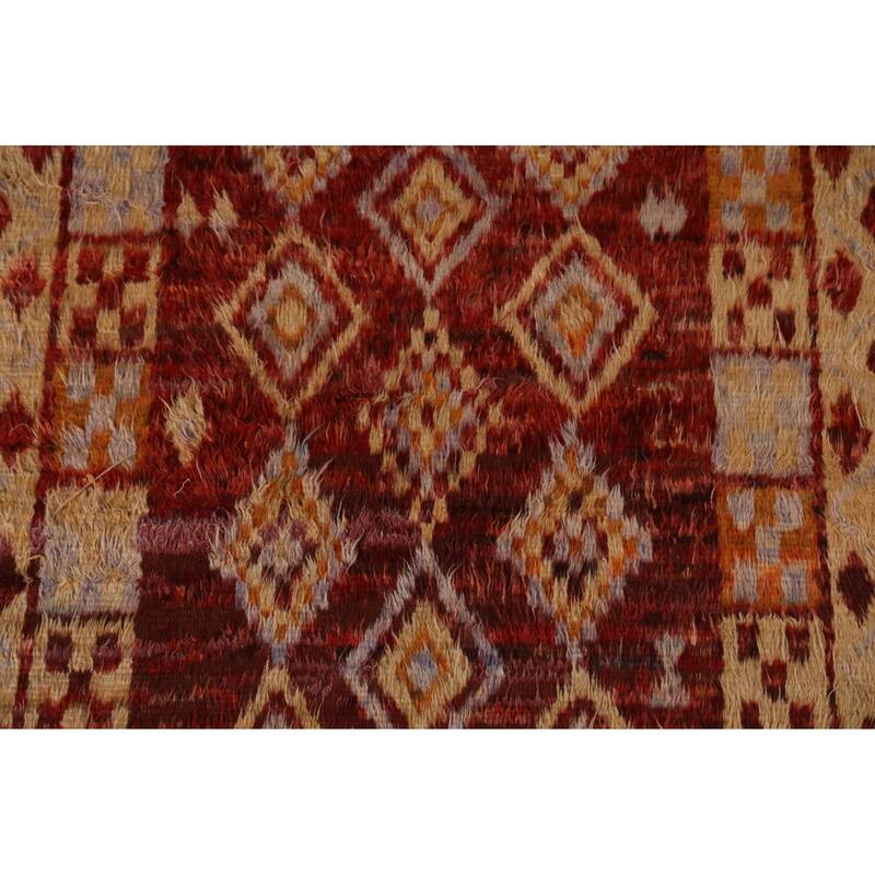 Hand Knotted Oriental 100% Wool Carpet Modern Tribal Red Moroccan Area Rug - 7' 8'' X 5' 8''