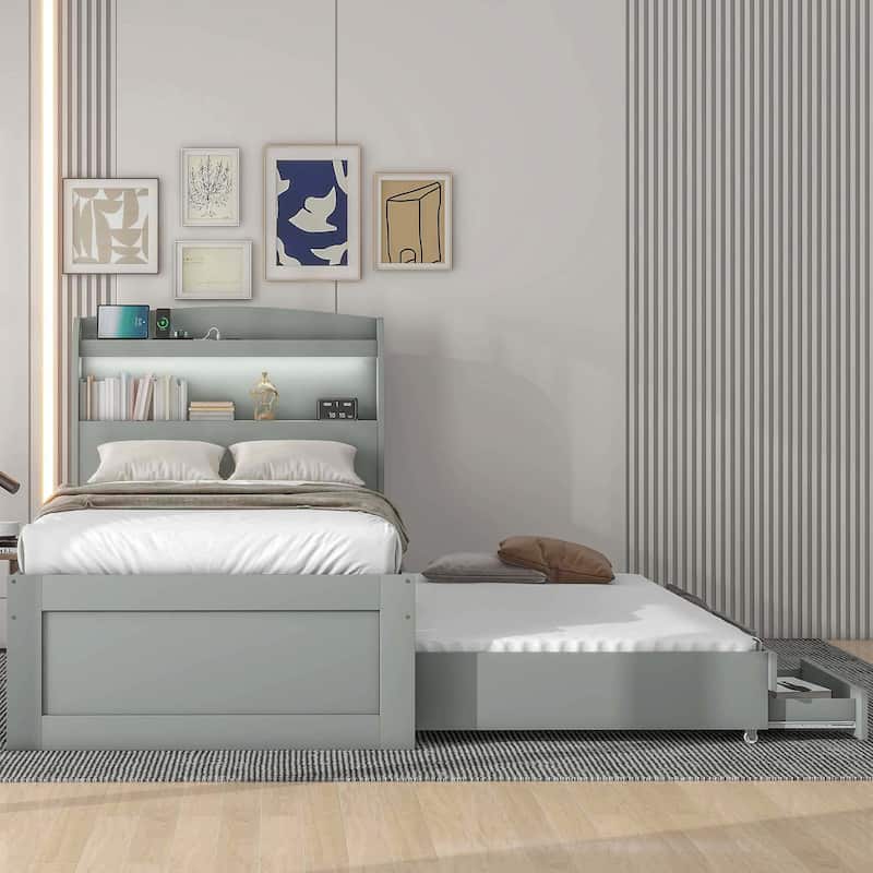 Platform Bed with Storage LED Headboard