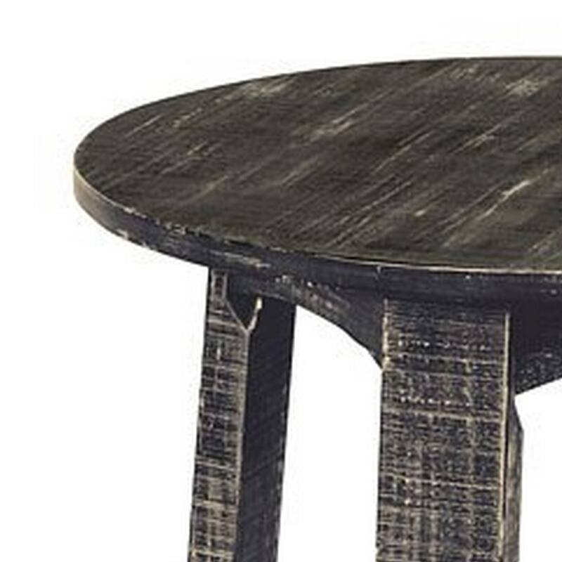 24 in. Distressed Black Round Wood End Table, Sturdy Build End Side Table for Living Rooms