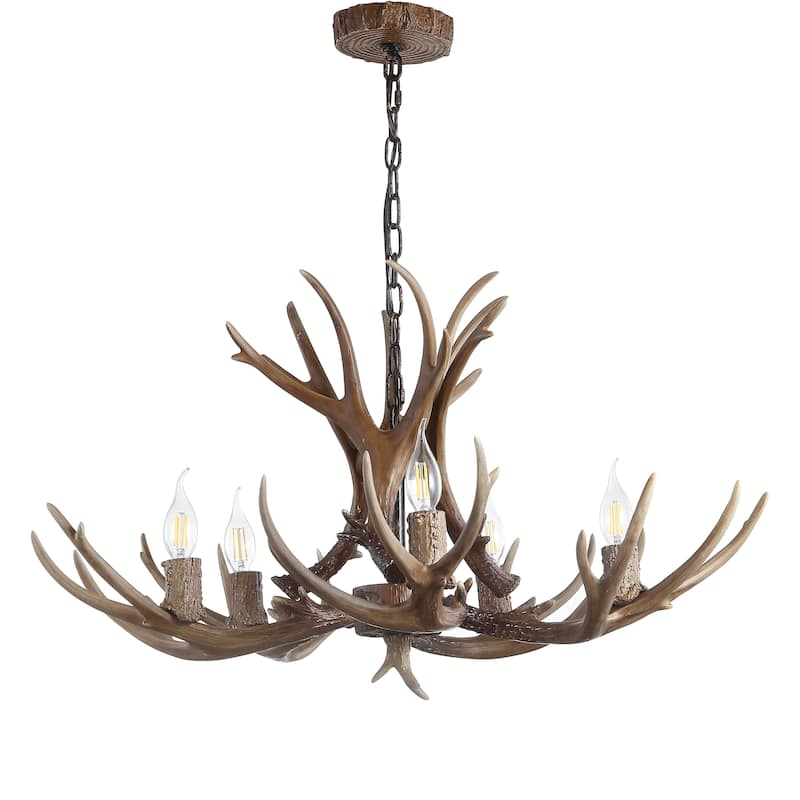 Apollo Adjustable Resin Antler 5-Light LED Chandelier, by JONATHAN Y - 30"