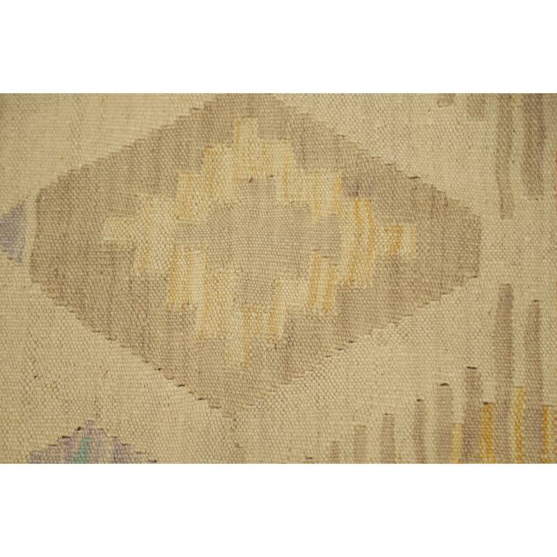 Hand Woven Oriental 100% Wool Carpet Southwestern Tribal Beige & Ivories Kilim Area Rug - 5' 1'' X 3' 2''