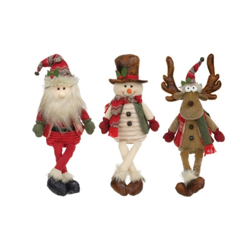 Dangle Leg Santa, Snowman & Reindeer Plush Figures - 3 Asstd - 8" x 4" x 22.50" - Multi