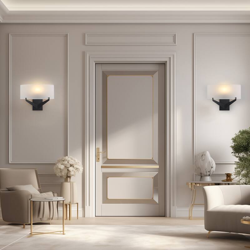 1 - Light Semi - Flush Wall Sconce with Fabric Shade - Matte Black