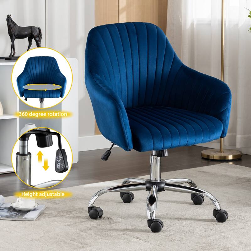 Modern Velvet Accent Chair with Adjustable Height and Rolling Casters