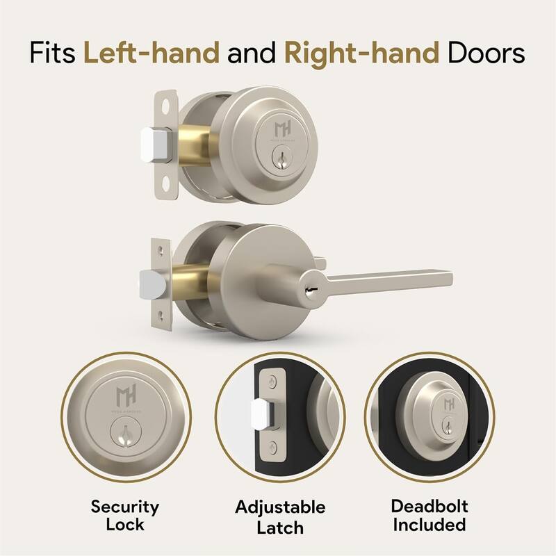 Mega Handles RALPH Round Entry Door Lever & Round Single Cylinder Deadbolt Lock Combo | Reversible | Heavy Duty | Modern Design