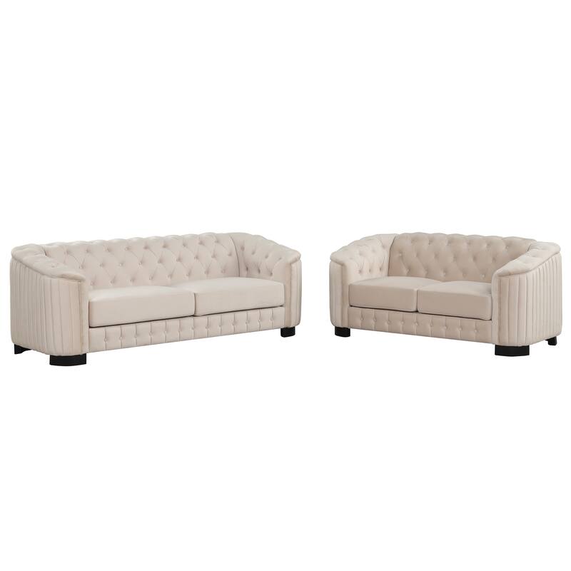 3-Pieces 6-Seat Velvet Sofa Set (3+2+1) with Rubber Wood Legs & Tufted Back