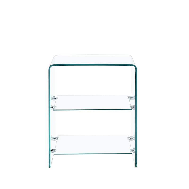 HomeRoots 18" Clear Glass Floor Shelf End Table With Two Shelves - 19.72 in. x 17.72 in. x 15.80 in.