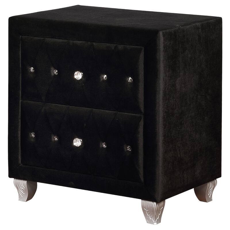 Glam Upholstered Nightstand - Black Finish with Button Tufted Frame