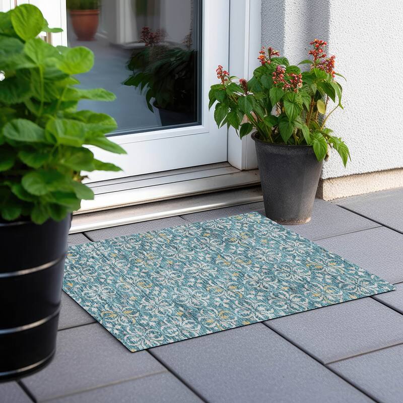 Machine Washable Indoor/ Outdoor Chantille Traditional Medallion Rug - Teal - 1'8" x 2'6"