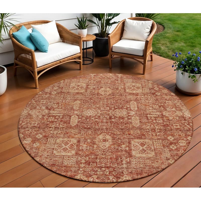 HomeRoots Oriental Transitional Rectangle Outdoor Rug - 8' Round