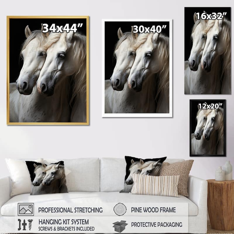 Designart "White Horse Whispering Whinnies" Animals Horse Canvas Print