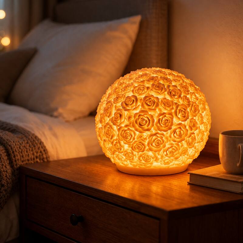 Aria Home Rose Ball Lamp Sculpted Sandstone Table Ambient Lighting