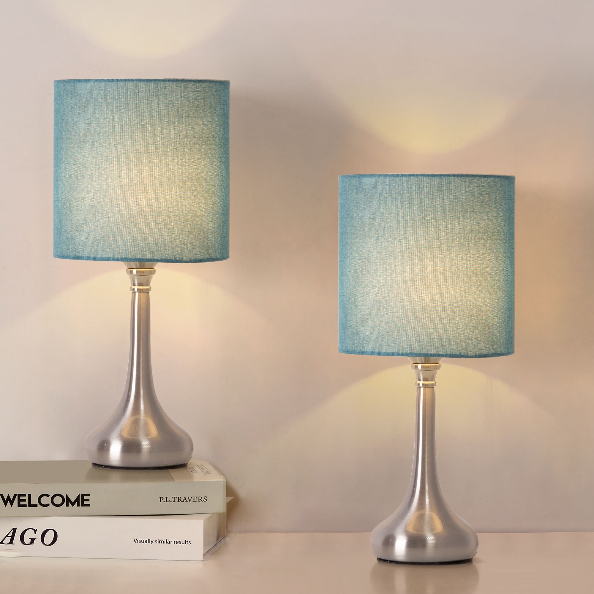 Table Modern Bedside Desk Lamp Set Of 2, Fabric Shade And Metal Base - On Sale - Bed Bath & Beyond - 42559585