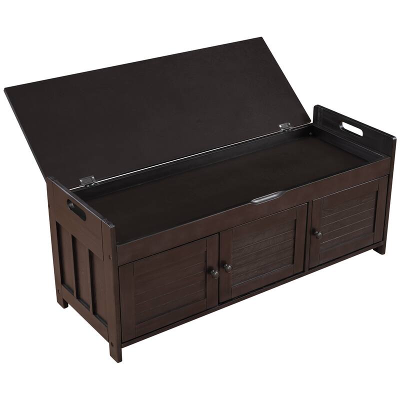 3 Shutter-shaped Doors Storage Benches with Removable Cushion