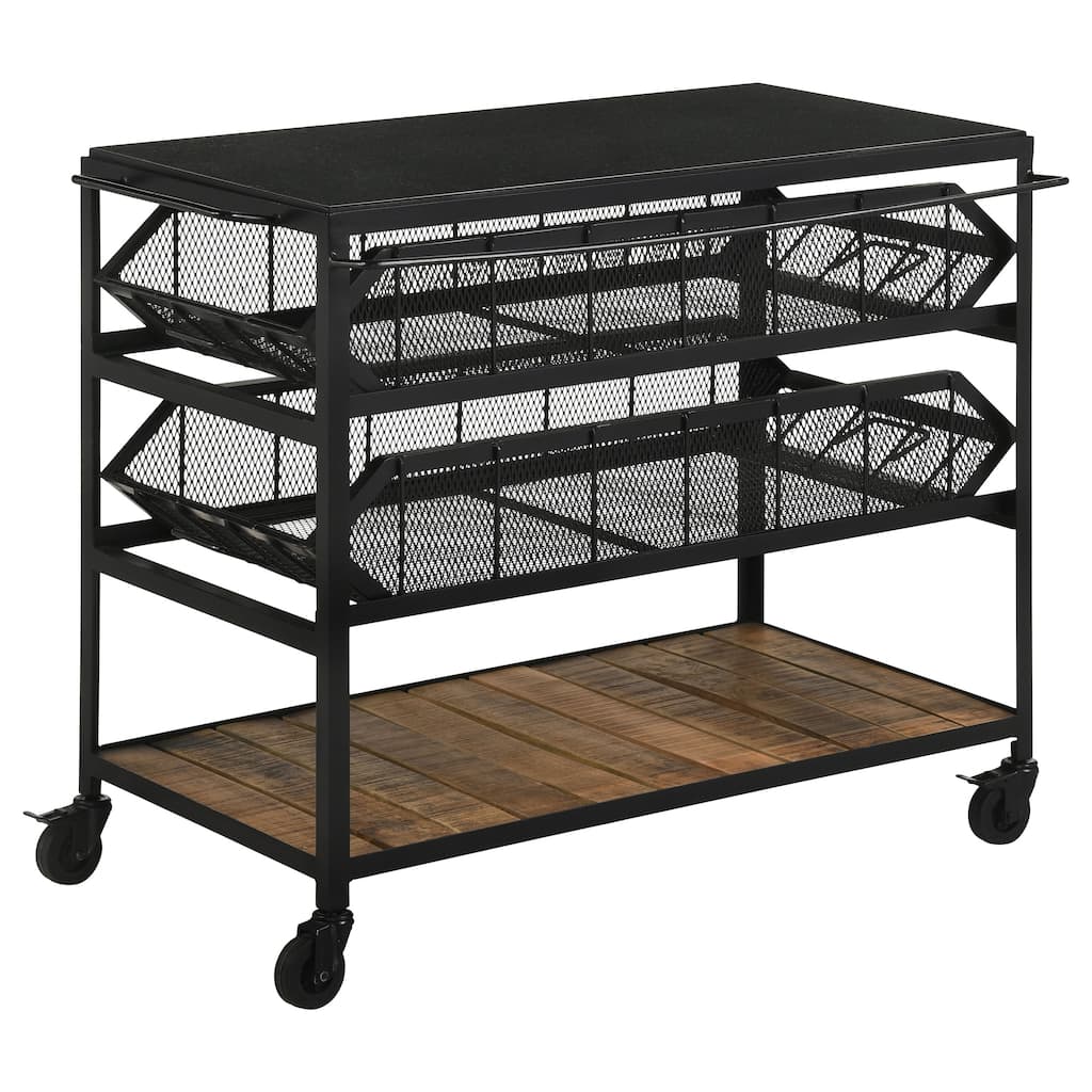 Evander Natural and Black Accent Storage Cart with Casters