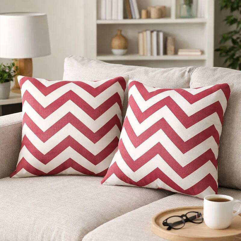 Zoe Contemporary Pillow, Red Chevron, Set of 2, Small