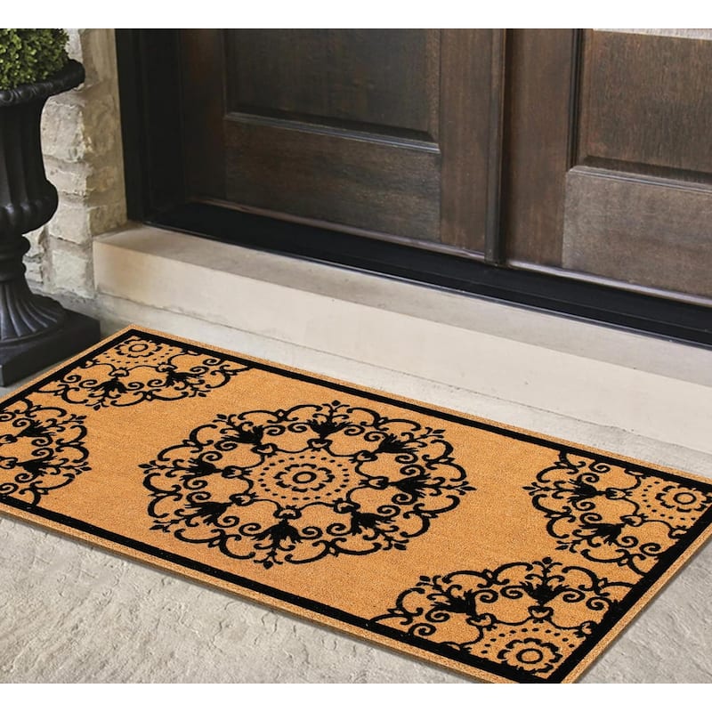 A1HC Natural Coir Flock Door Mat for Front Door, 36x72, Anti-Shed Treated Durable Double Door Entrance Doormat