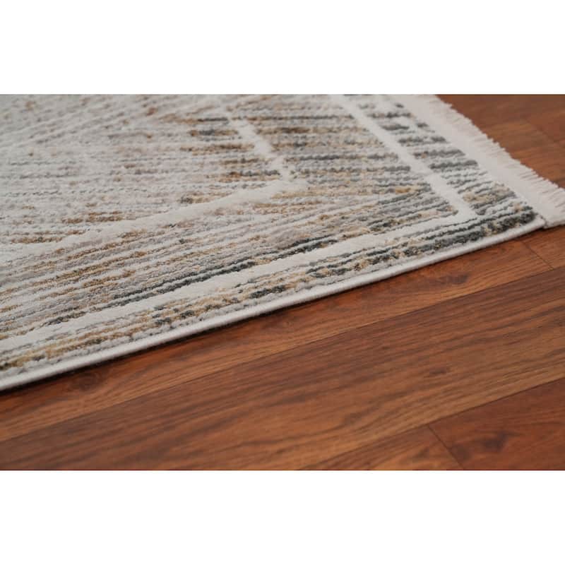 Machine Made Oriental Polyester Carpet Modern Beige & Ivories Distressed Area Rug - 7' 5'' X 5' 2''