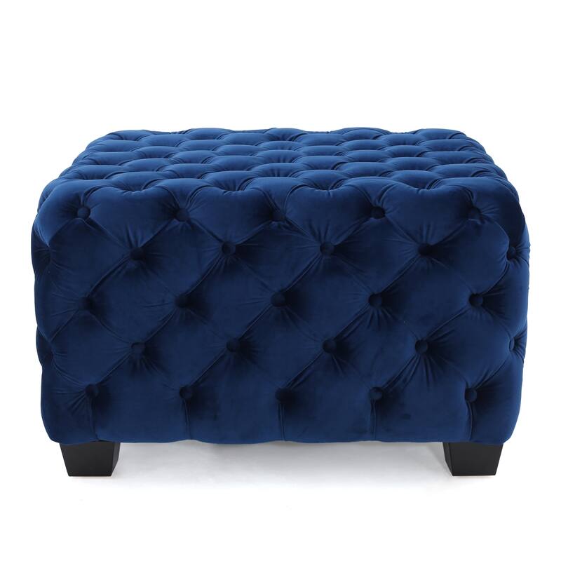 Jaymee Modern Glam Button Tufted Velvet Ottoman by Christopher Knight Home