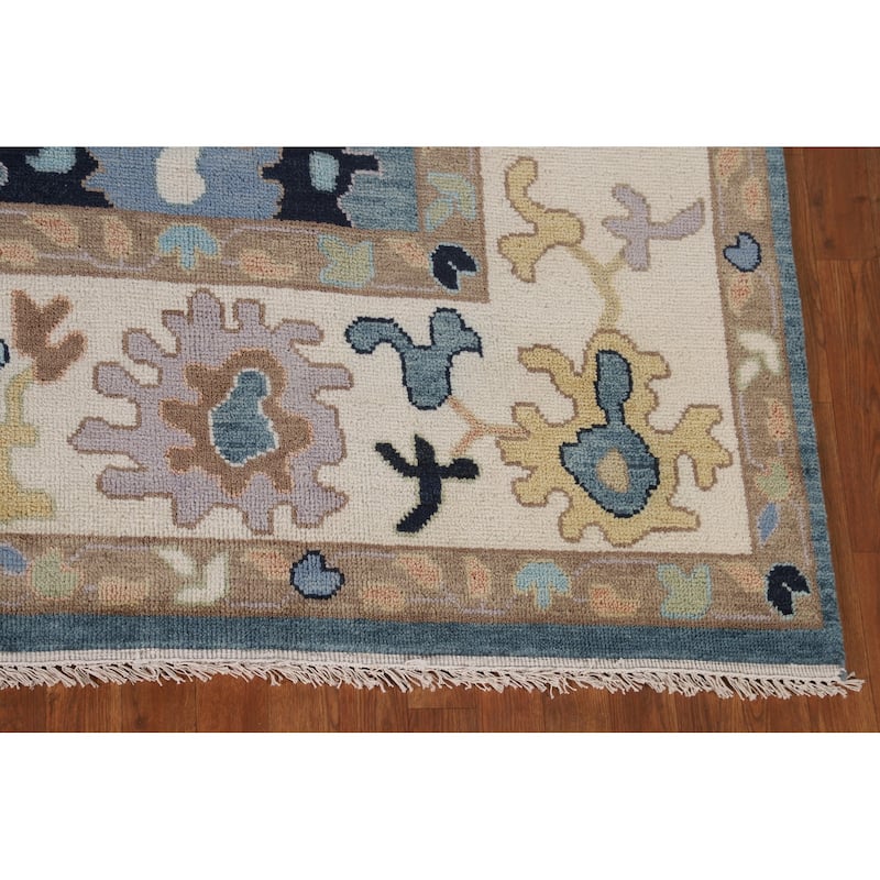 Floral Blue Oushak Oriental Area Rug Handmade Wool Carpet - 9'0"x 11'10"