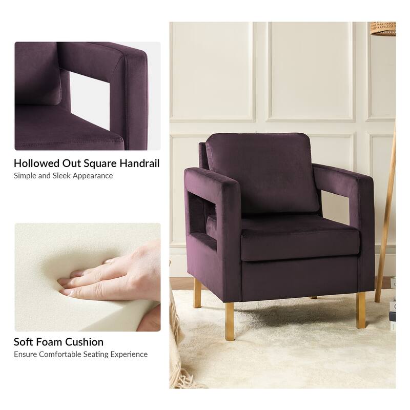 Valentina Comfy Accent Armchair with Golden Metal Legs and Removable Cushions by HULALA HOME