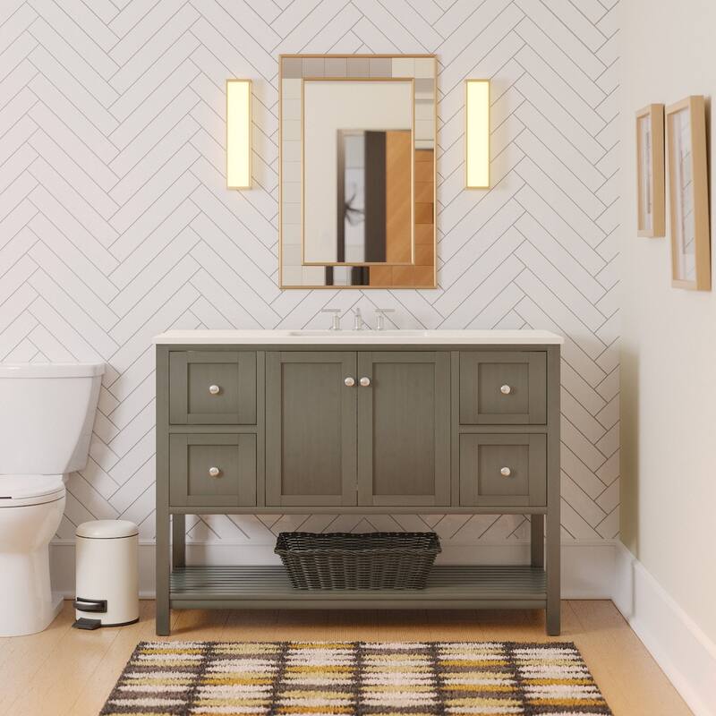 KitchenBathCollection Lakeshore 48" Bathroom Vanity with Engineered White Top