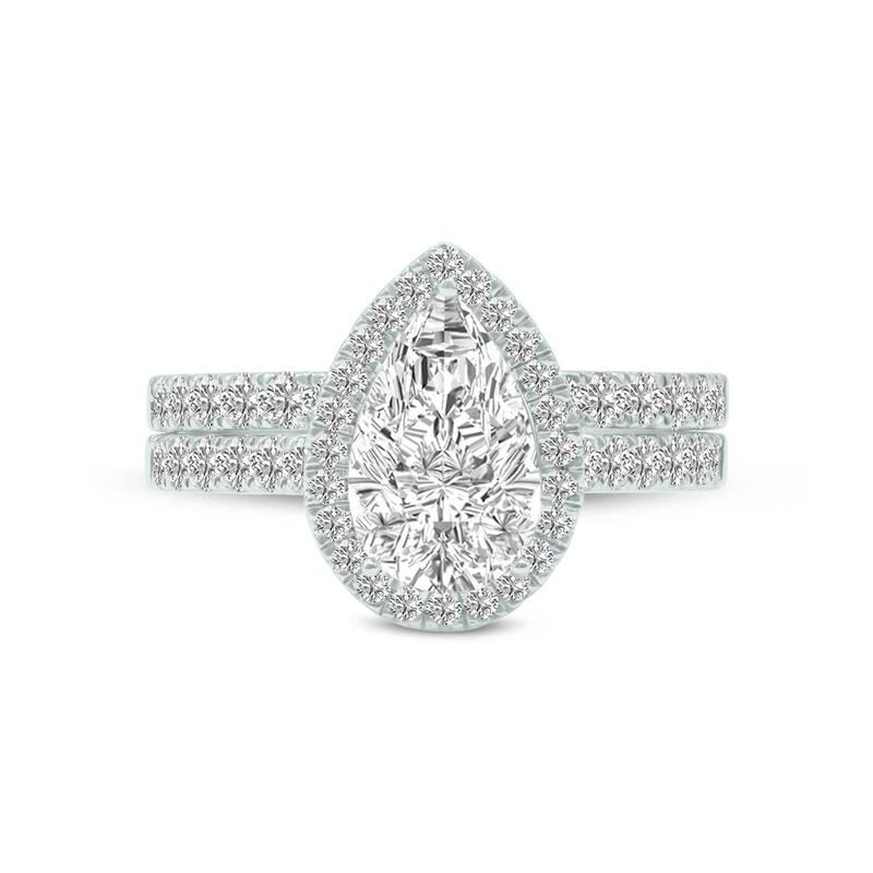 Marquee 6 1/2 Carat TW Center Pear Shape Lab Grown Diamond Halo Bridal Set in 14Karat White Gold