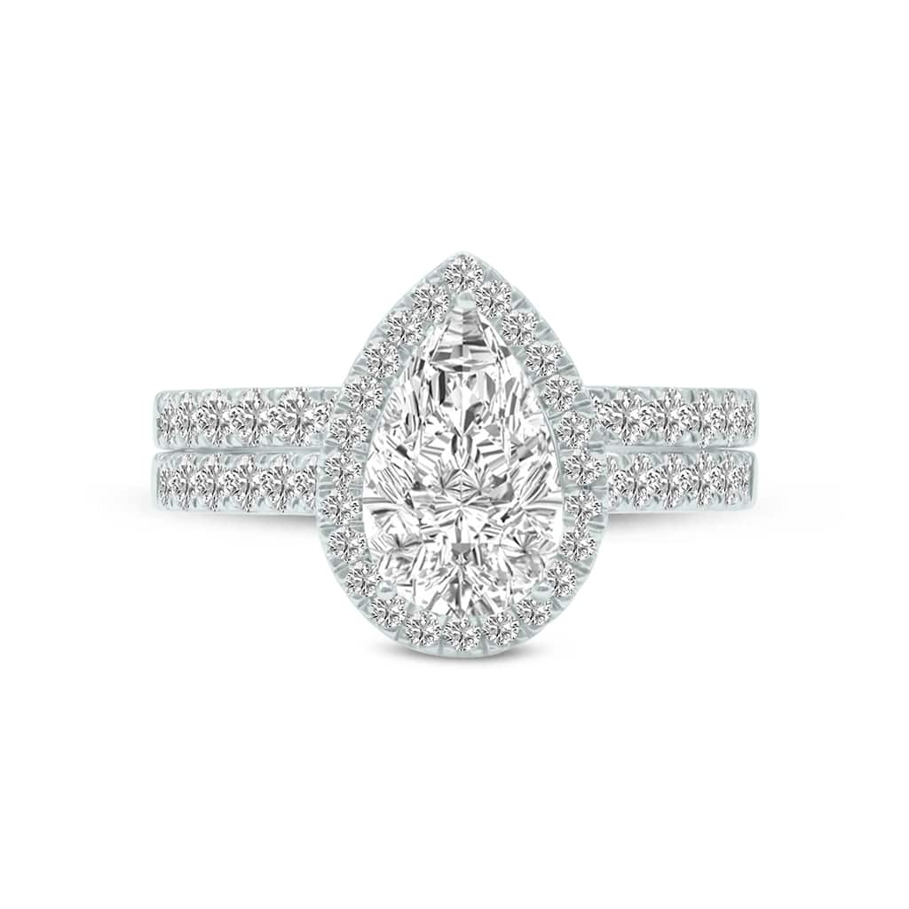 Marquee 6 1/2 Carat TW Center Pear Shape Lab Grown Diamond Halo Bridal Set in 14Karat White Gold