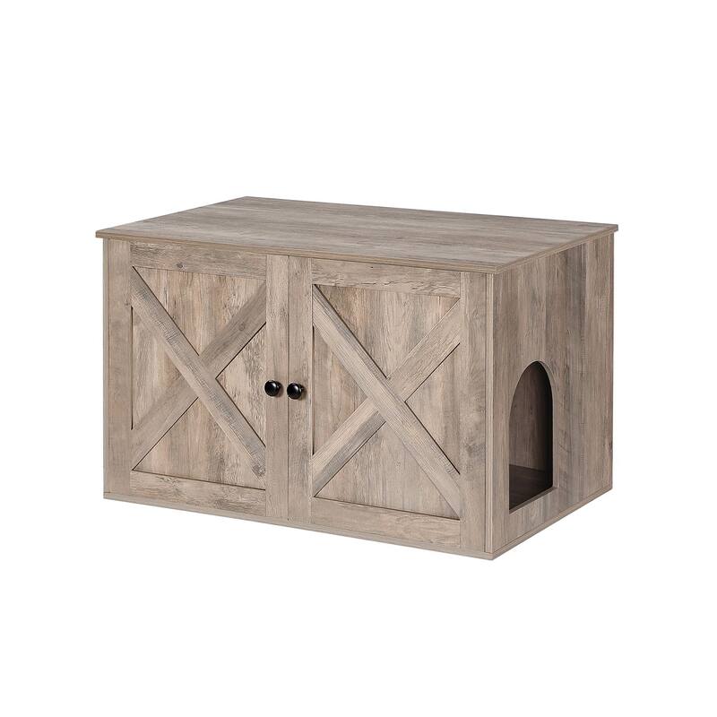 Wooden Hidden Cat Litter Box Enclosure with Removable Divider Perfect for Indoor Pet - Greige