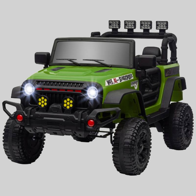 Battery-Powered 12V Ride-On Truck for Kids, Parent Remote, Adjustable Speeds, LED Lights, Music - Green