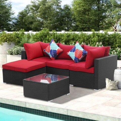Zenova PE Rattan Wicker Modular Patio Sofa Set with Pillows