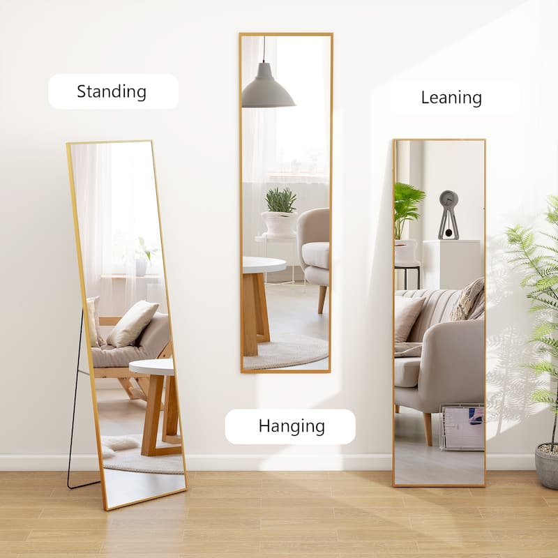 Full Length Mirror Standing Rectangle Black Frame Floor Mirrors Body Dressing Wall-Mounted Mirror