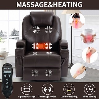 Vanbow.Recliner Chair Massage Heating sofa with USB and side pocket 2 Cup Holders (Brown)