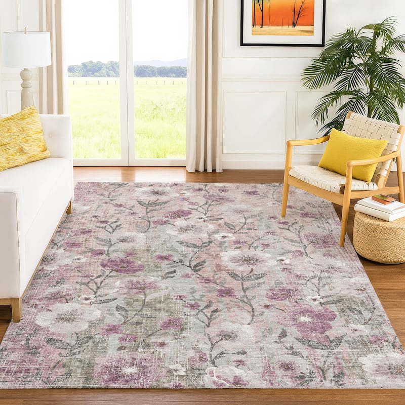 Machine Washable Indoor/ Outdoor Floral Joy Chantille Rug