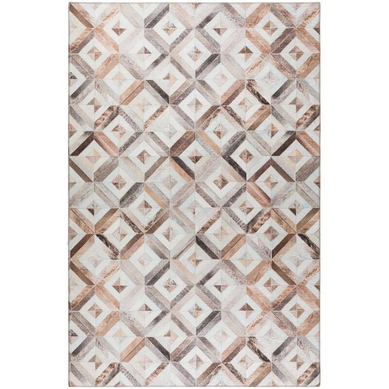 Indoor/ Outdoor Laredo Geometric Faux Hide Patchwork Washable Area Rug
