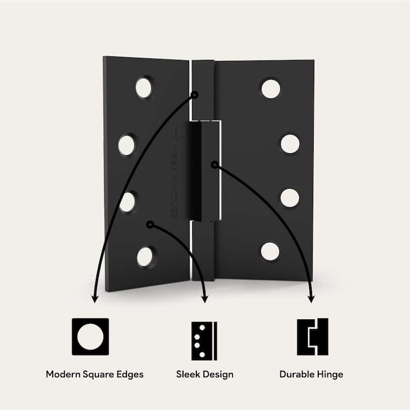 Mega Handles 4-Inch Square Barrel Hinges with Square Corner, Stainless Steel Interior Door Hinges for Bedroom, Bathroom, Cabinet