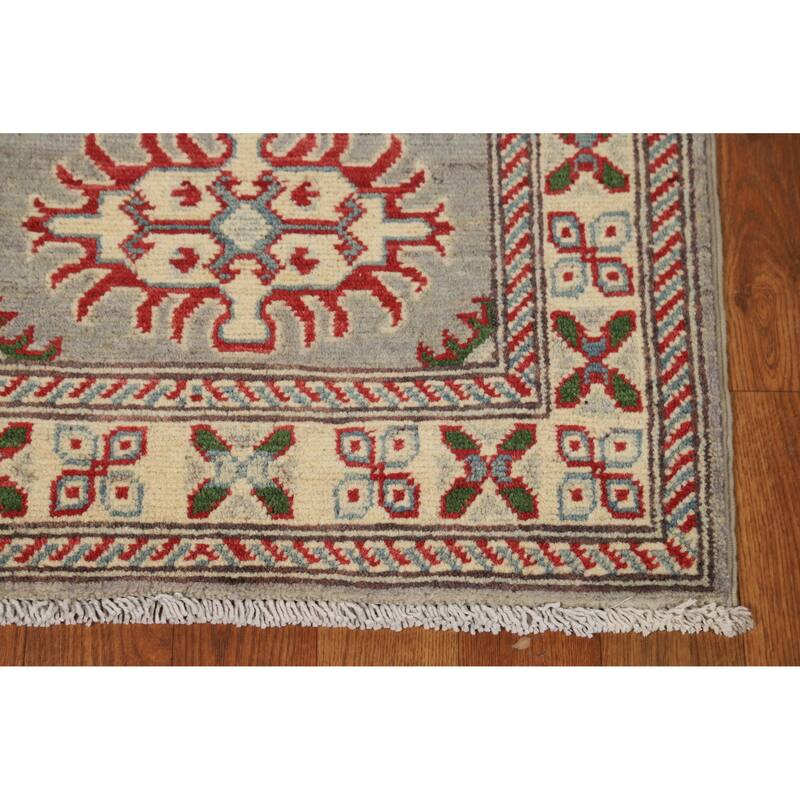 Gray Geometric Kazak Accent Foyer Rug Hand-Knotted Wool Carpet - 2'0"x 3'0"