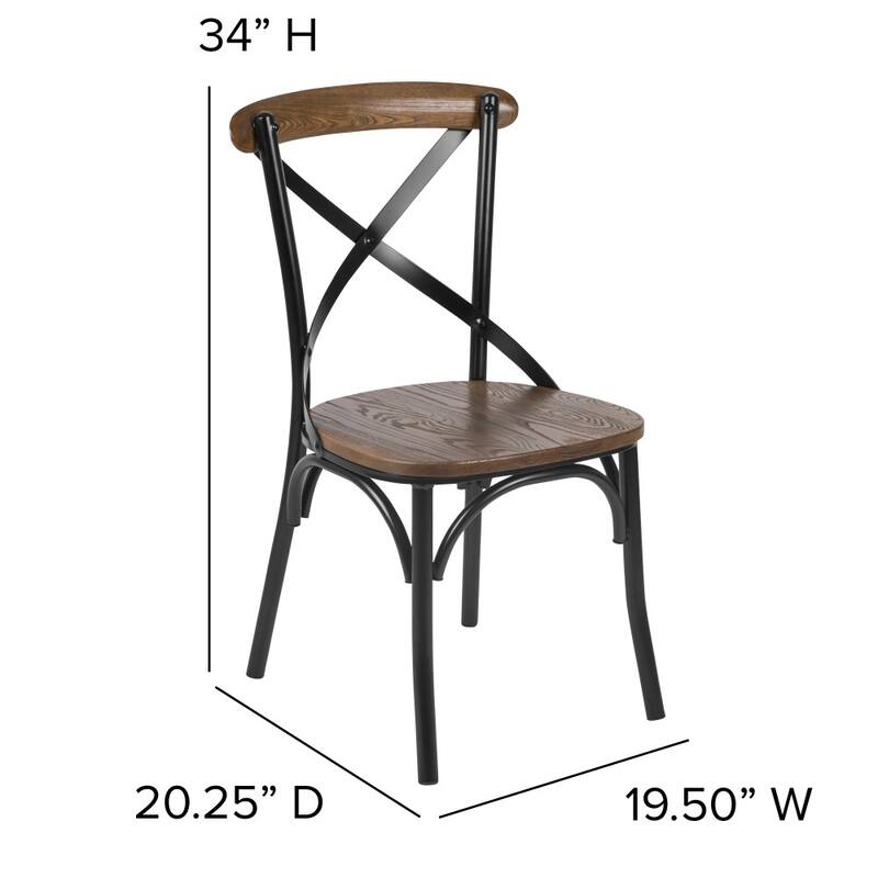 Cross Back Metal Dining Chair with Wooden Seat