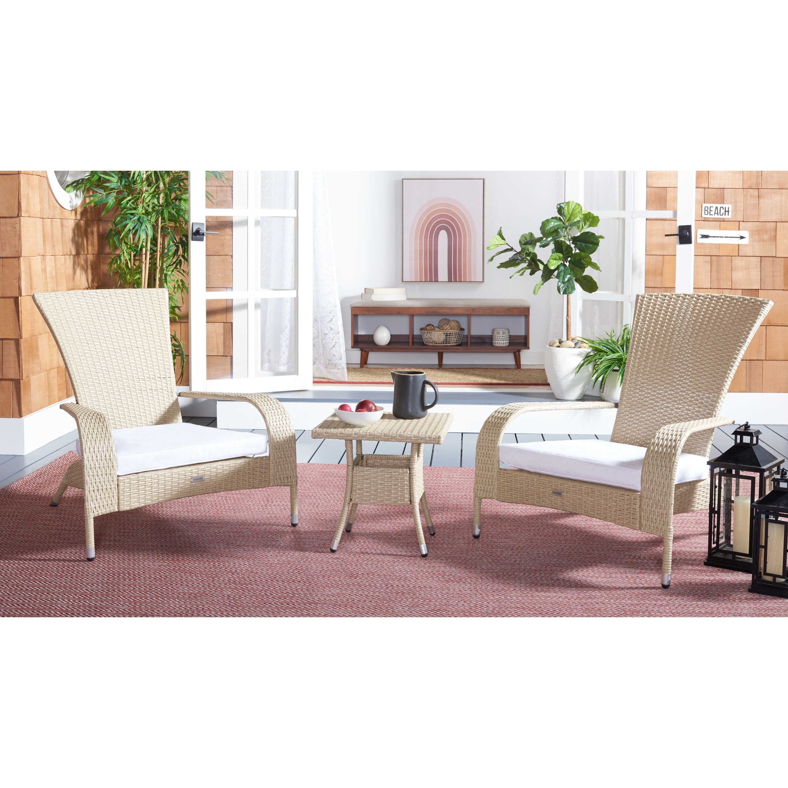SAFAVIEH Outdoor Patio Furniture Urmila 3-Piece Wicker Lounge Chair Set with Side Table - 36Wx34Dx34H
