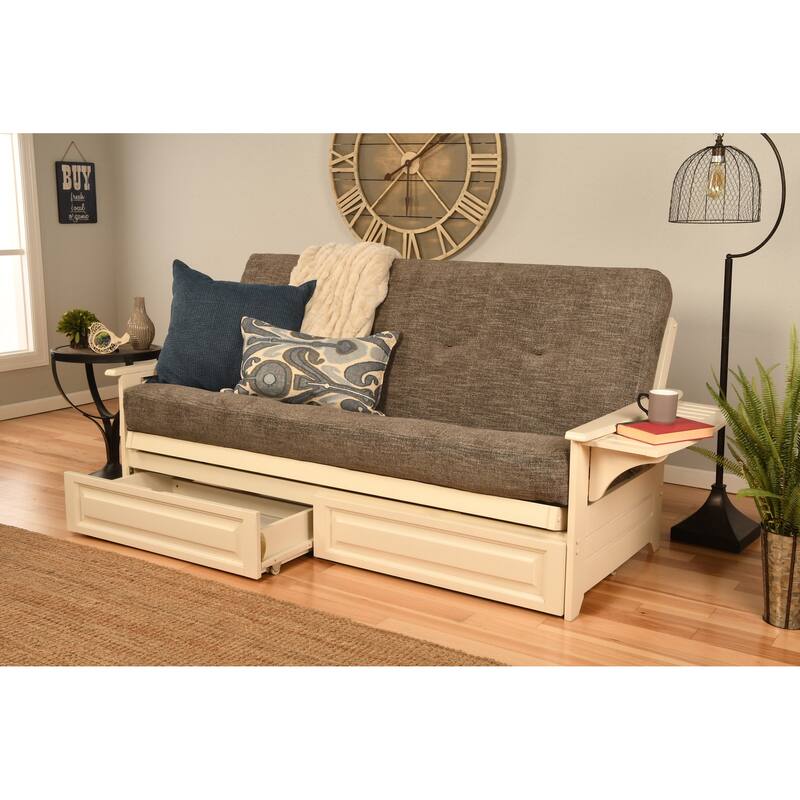 Somette Phoenix Antique White Storage Futon Set with Mattress
