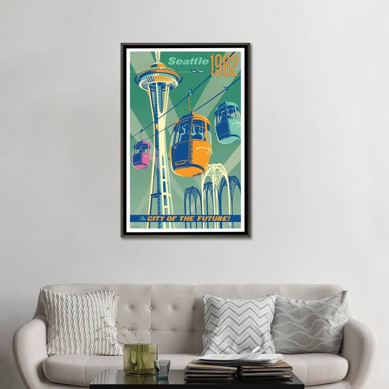 iCanvas "Seattle 1962 Travel Poster" by Jim Zahniser Framed