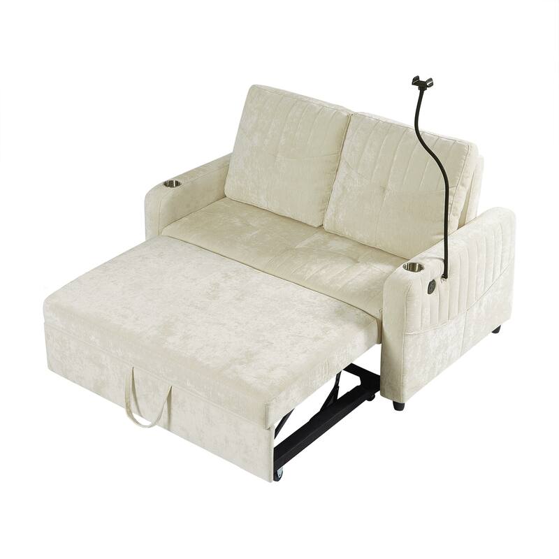 53.9" Modern Loveseat Pull-Out Sofa Bed With Adjustable Backrest