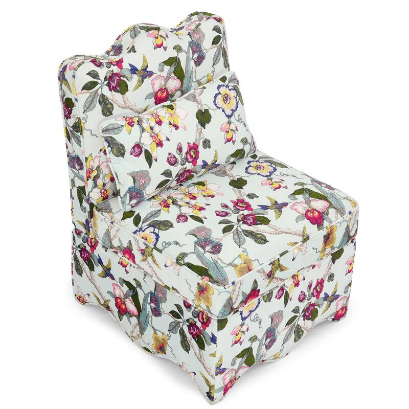 Roomfitters Floral Flannel Accent Chair with Pillow, Armless Upholstered Lounge Chair with Soft Cushion for Living Room