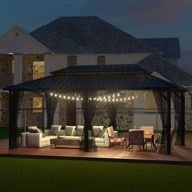 VEIKOUS Aluminum Double Hardtop Gazebo Pergola for Patio, Lawn, and Garden with Removable Netting