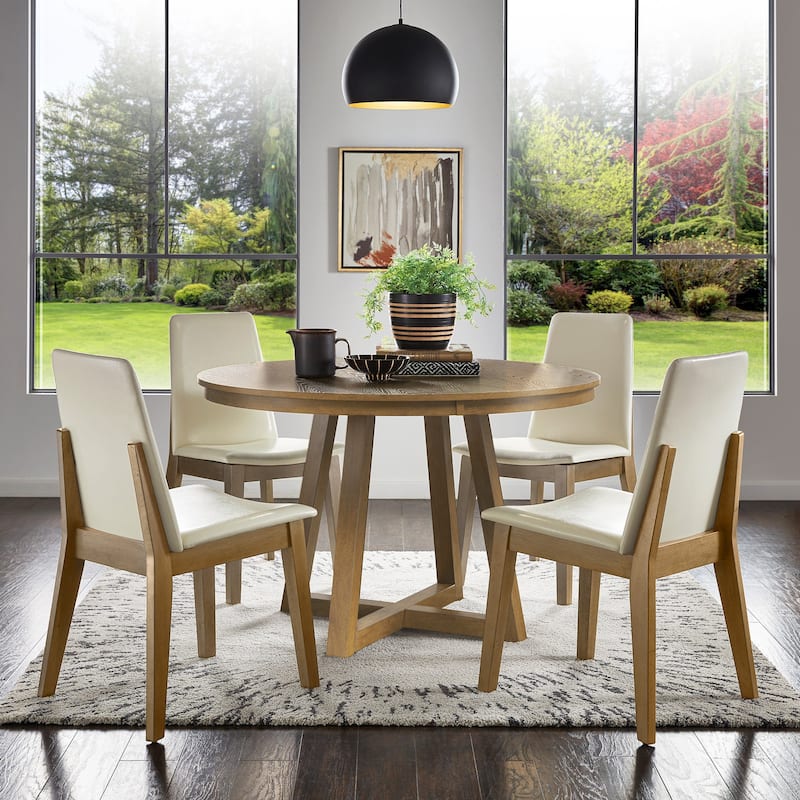 Harstad 47" Wood Finish Fixed Top Round Dining Set by iNSPIRE Q Modern - Oak Wash