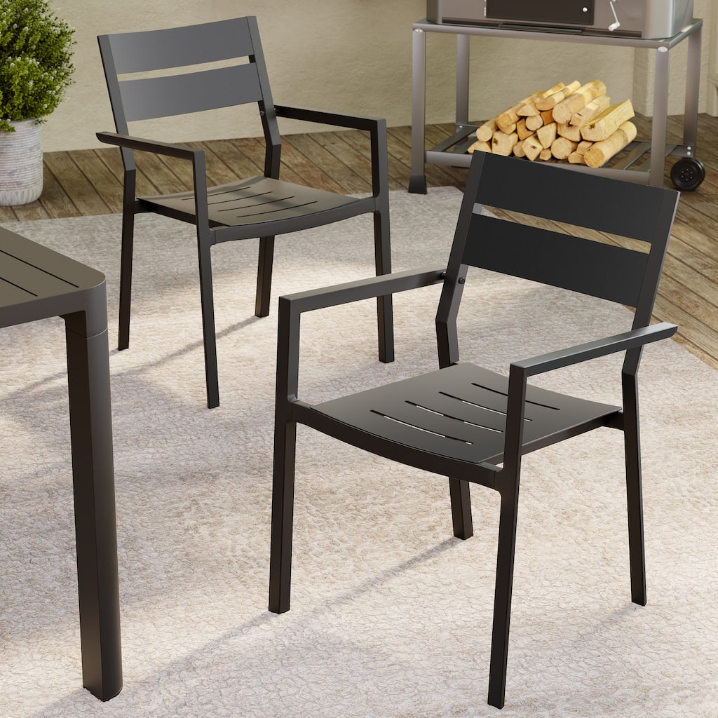 Outdoor Indoor Modern All-Weather Aluminum Stackable Dining Chairs - See Picture