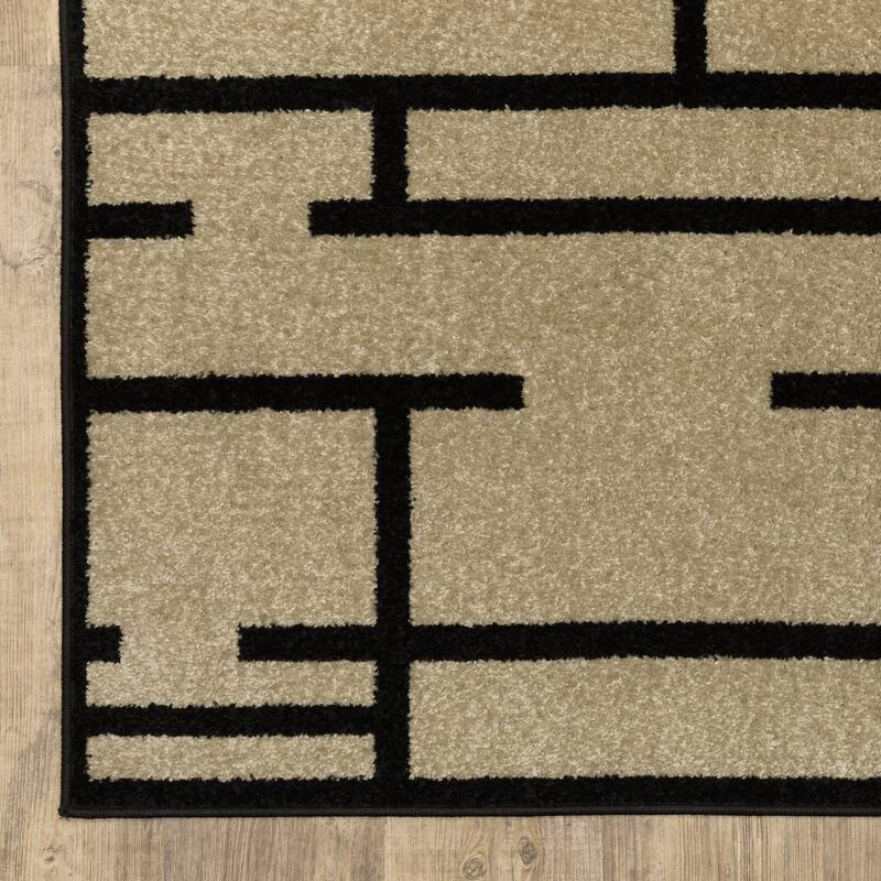 Quartz Geo Blocks and Line Beige/ Black Area Rug